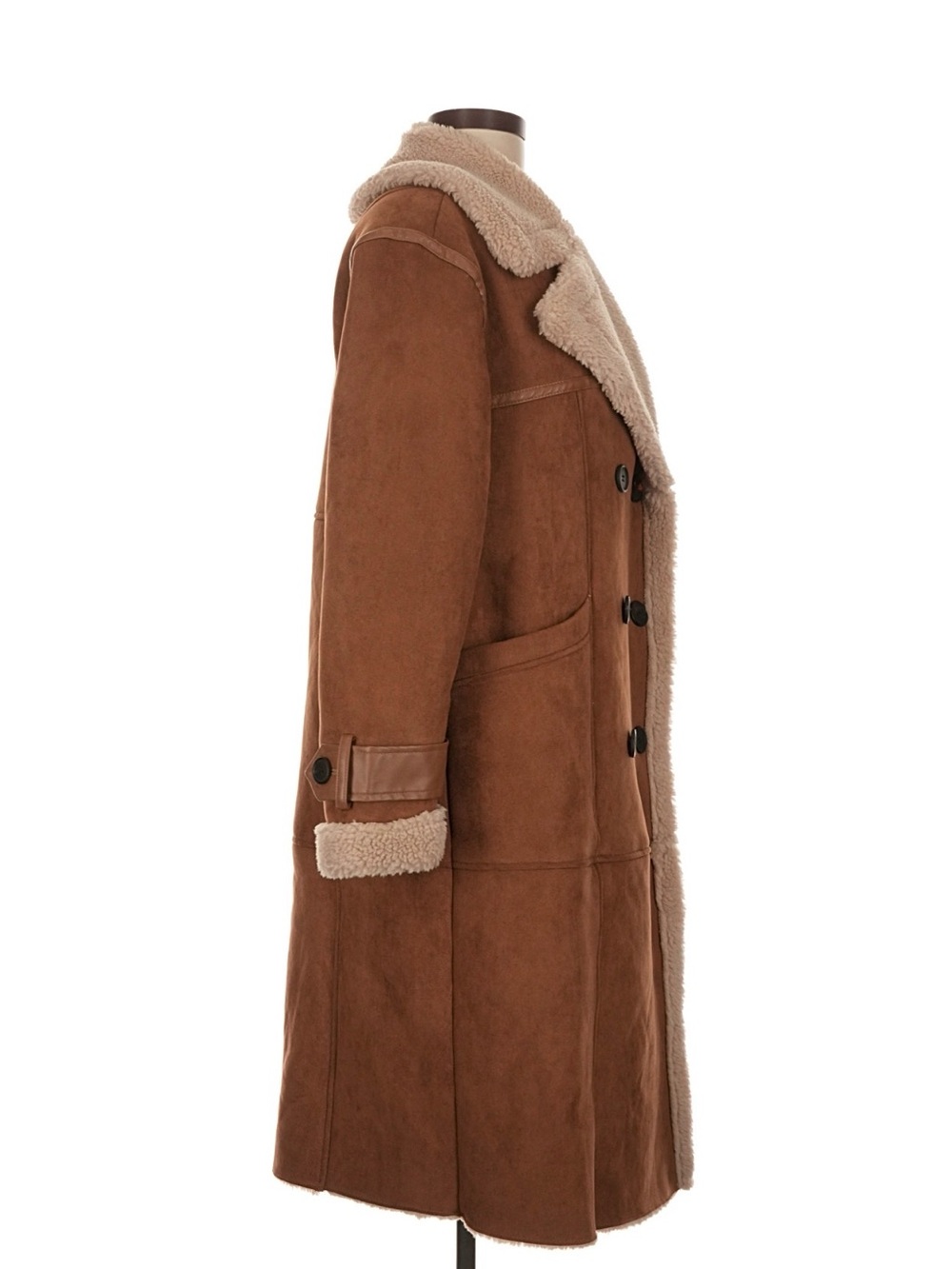 Anthropologie Avec Les Filles Brown Faux Shearling Trim Trench Coat Medium - Picture 10 of 12